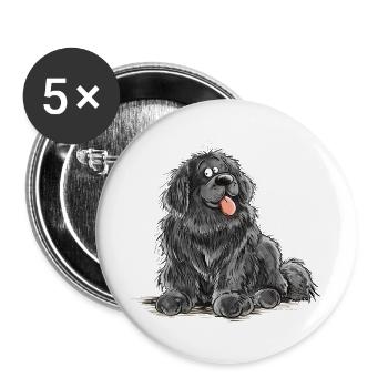 Neufundländer Hund Schwarz Newfie Hunderasse - Buttons groß 56 mm (5er Pack) - Weiß - Vorne
