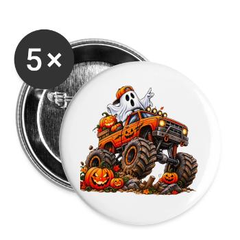 Halloween Monstertruck mit Geist - Buttons groß 56 mm (5er Pack) - Weiß - Vorne