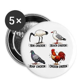 Funny Bin Huhn Australischer Ibis Vogelliebhaber Kunst - Buttons groß 56 mm (5er Pack) - Weiß - Vorne