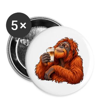 Orang-Utan mit Latte Macchiato – Kaffeepause - Buttons groß 56 mm (5er Pack) - Weiß - Vorne