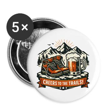 Prost auf die Trails – Bergwandern & Bier - Buttons groß 56 mm (5er Pack) - Weiß - Vorne