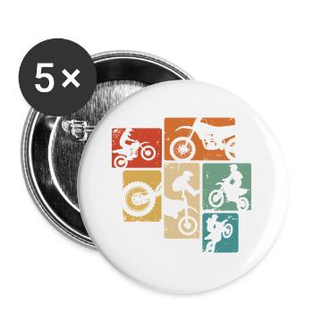 Dirt Bike Retro Motocross Enduro Motorrad - Buttons groß 56 mm (5er Pack) - Weiß - Vorne