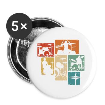 Drummer Schlagzeuger Retro Schlagzeug Musiker - Buttons groß 56 mm (5er Pack) - Weiß - Vorne