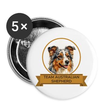 Team Australian Shepherd - Buttons groß 56 mm (5er Pack) - Weiß - Vorne