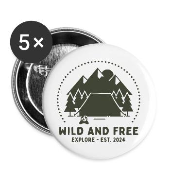 Waldcamping Freiheit - Buttons groß 56 mm (5er Pack) - Weiß - Vorne