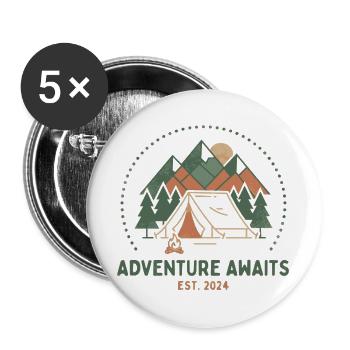 Bergcamping Abenteuer Retro - Buttons groß 56 mm (5er Pack) - Weiß - Vorne