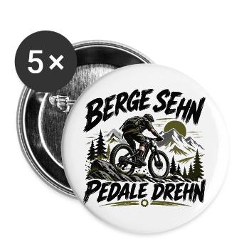 Berge sehn - Pedale drehn - für MTB Fahrer - Buttons groß 56 mm (5er Pack) - Weiß - Vorne
