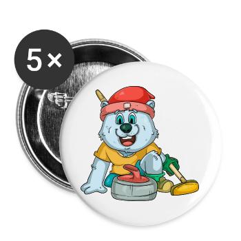 Eisbären Curling - Buttons groß 56 mm (5er Pack) - Weiß - Vorne