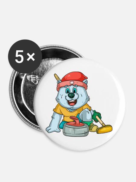 Eisbären Curling - Buttons groß 56 mm (5er Pack) - Weiß