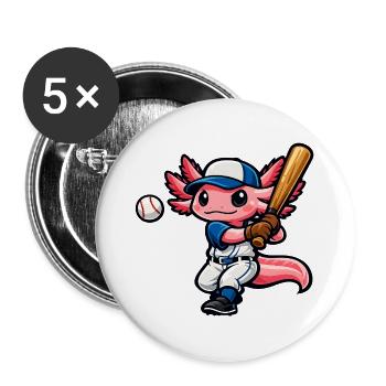 Axolotl beim Baseball – Süßes Sportmotiv - Buttons groß 56 mm (5er Pack) - Weiß - Vorne