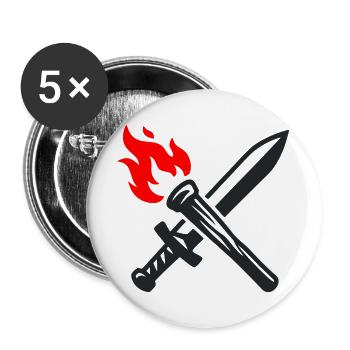 Schwert Fackel Wappen Logo - Buttons groß 56 mm (5er Pack) - Weiß - Vorne