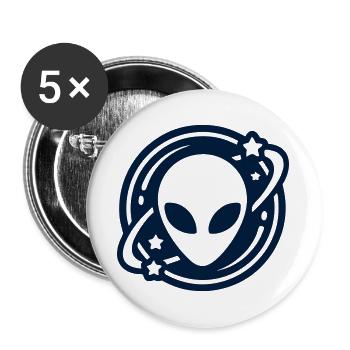Alien Kopf Weltraum Logo - Buttons groß 56 mm (5er Pack) - Weiß - Vorne