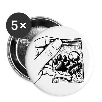 Addiction Dog Love Doggie – Ballpfotenbeutel - Buttons groß 56 mm (5er Pack) - Weiß - Vorne