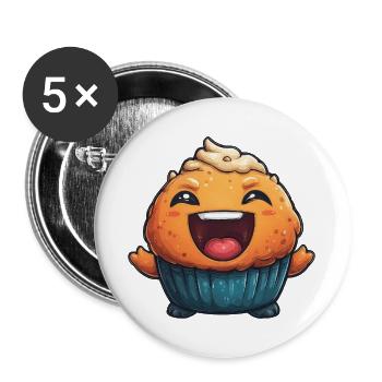 Kuschelmuffin Lachender Cupcake - Buttons groß 56 mm (5er Pack) - Weiß - Vorne