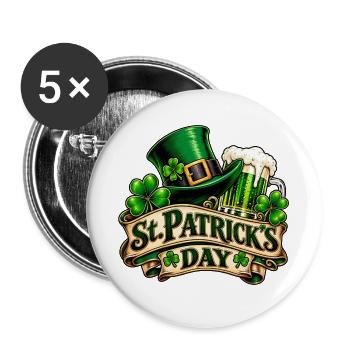 St Patrick's Day – Kleeblatt & Bier - Buttons groß 56 mm (5er Pack) - Weiß - Vorne