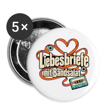 Kassette Mixtape Kassettennostalgie Musikfan - Buttons groß 56 mm (5er Pack) - Weiß - Vorne