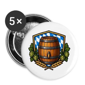Bierfass Schild Bayerisch - Buttons groß 56 mm (5er Pack) - Weiß - Vorne