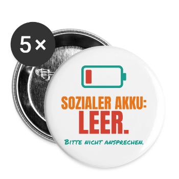 Sozialer Akku leer – Introvertiert Spruch - Buttons groß 56 mm (5er Pack) - Weiß - Vorne
