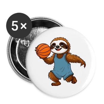 Faultiere Basketball - Buttons groß 56 mm (5er Pack) - Weiß - Vorne