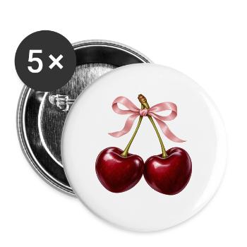 Burgunderrote Kirschen mit zartrosa Schleife - Buttons groß 56 mm (5er Pack) - Weiß - Vorne
