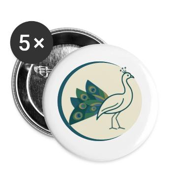 Pfau - Buttons groß 56 mm (5er Pack) - Weiß - Vorne