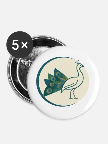 Pfau - Buttons groß 56 mm (5er Pack) - Weiß