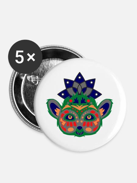 Bunter Lemur - Buttons groß 56 mm (5er Pack) - Weiß