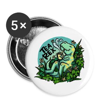 Tea Rex - Türkis -  (NO AI / Ohne KI) - Buttons groß 56 mm (5er Pack) - Weiß - Vorne