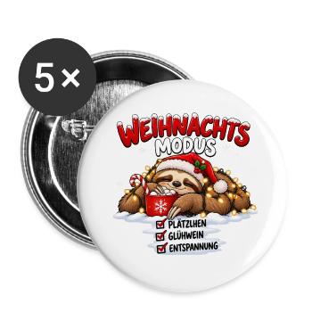 Weihnachtsmodus – Plätzchen Glühwein Entspannung - Buttons groß 56 mm (5er Pack) - Weiß - Vorne