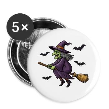 Hexe auf einem Besen in Lila - Buttons groß 56 mm (5er Pack) - Weiß - Vorne