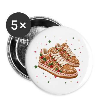 Lebkuchen-Sneaker zu Weihnachten  - Buttons groß 56 mm (5er Pack) - Weiß - Vorne