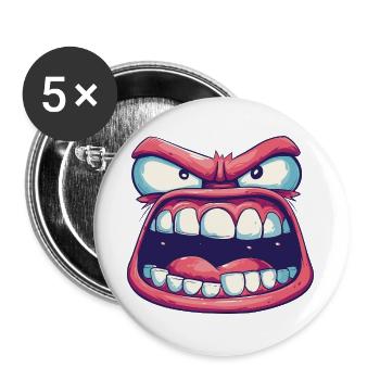 Rosa Gesicht mit seltsamem Blick und wütendem offenem Mund - Buttons groß 56 mm (5er Pack) - Weiß - Vorne