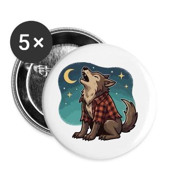 Werwolf im karierten Hemd - Buttons groß 56 mm (5er Pack) - Weiß - Vorne