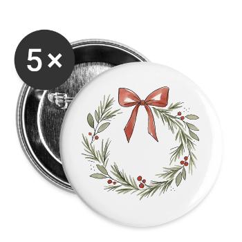 Sanfte rosa Schleife Weihnachtskranz - Buttons groß 56 mm (5er Pack) - Weiß - Vorne