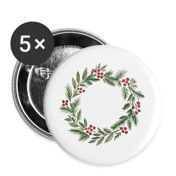 Minimalistisches Weihnachtskranz-Aquarell - Buttons groß 56 mm (5er Pack) - Weiß - Vorne