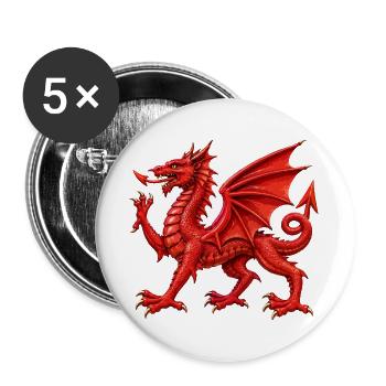Walisischer Roter Drache - Buttons groß 56 mm (5er Pack) - Weiß - Vorne