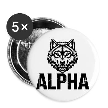 Alpha Wolf Cracked-Logo - Buttons groß 56 mm (5er Pack) - Weiß - Vorne