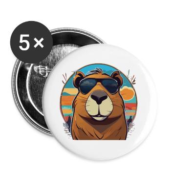 Kapybara mit Brille - Buttons groß 56 mm (5er Pack) - Weiß - Vorne