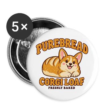 PureBread Corgi Laib Illustration - Buttons groß 56 mm (5er Pack) - Weiß - Vorne