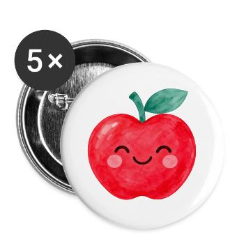 Niedlicher Apfel mit Gesicht im Aquarellstil - Buttons groß 56 mm (5er Pack) - Weiß - Vorne