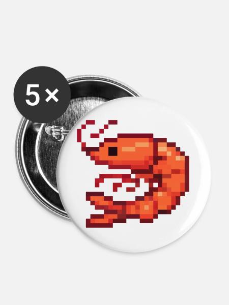 Pixel Shrimp Retro - Buttons groß 56 mm (5er Pack) - Weiß