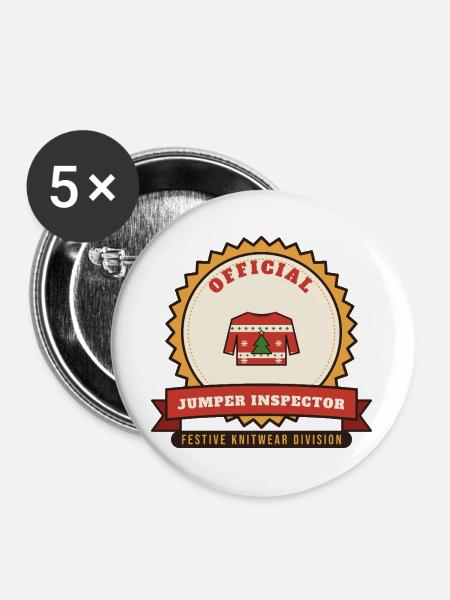 Offizieller Weihnachtspullover-Inspektor - Buttons groß 56 mm (5er Pack) - Weiß