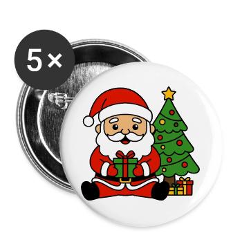 Süßes Kawaii-Weihnachtsbaumgeschenk - Buttons groß 56 mm (5er Pack) - Weiß - Vorne