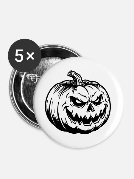 Böser Halloween Kürbis - Buttons groß 56 mm (5er Pack) - Weiß