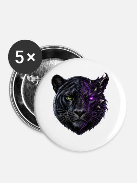 Schwarzer Panther Halbdämon – Lila Energie - Buttons groß 56 mm (5er Pack) - Weiß