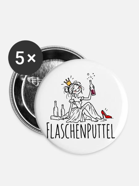 Flaschenputtel – Märchenhaft beschwipst - Buttons groß 56 mm (5er Pack) - Weiß