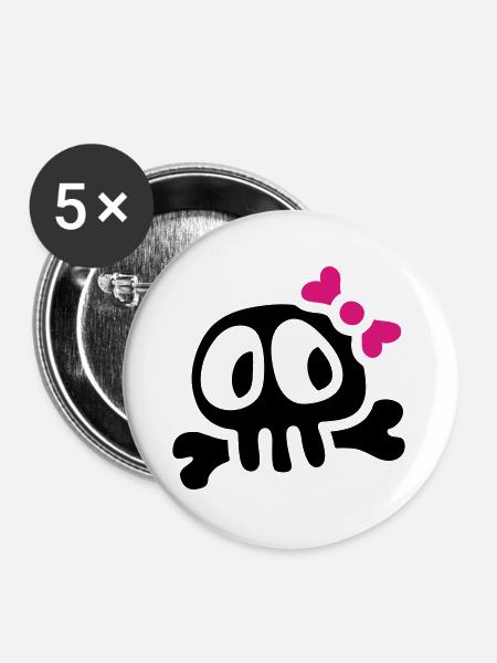 lady skull - Buttons groß 56 mm (5er Pack) - Weiß