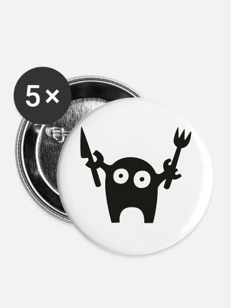 monster messer & gabel - Buttons groß 56 mm (5er Pack) - Weiß