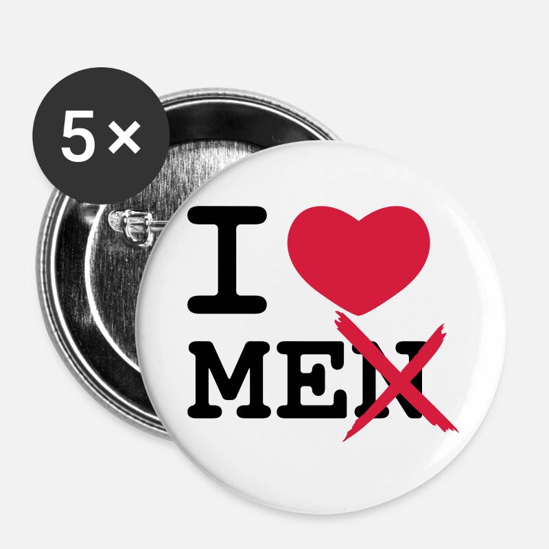 I Love Men - Buttons large 2.2''/56 mm (5-pack) - white