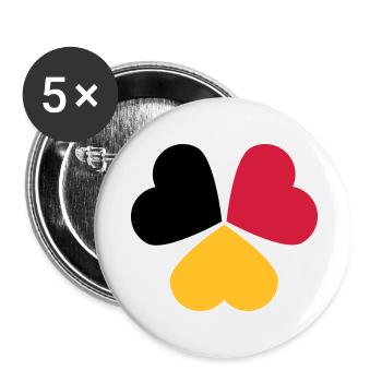 3 Herzen Deutschland Belgien Flagge Kleeblatt - Buttons groß 56 mm (5er Pack) - Weiß - Vorne
